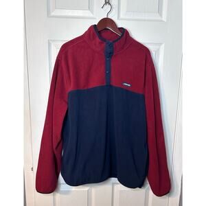 Lands' End Heritage Colorblock Navy Burgundy Snap Neck Pullover Fleece Top XXL